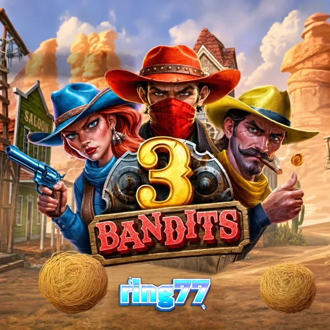 Tampilan antarmuka permainan slot 3 Bandits dengan tema Wild West